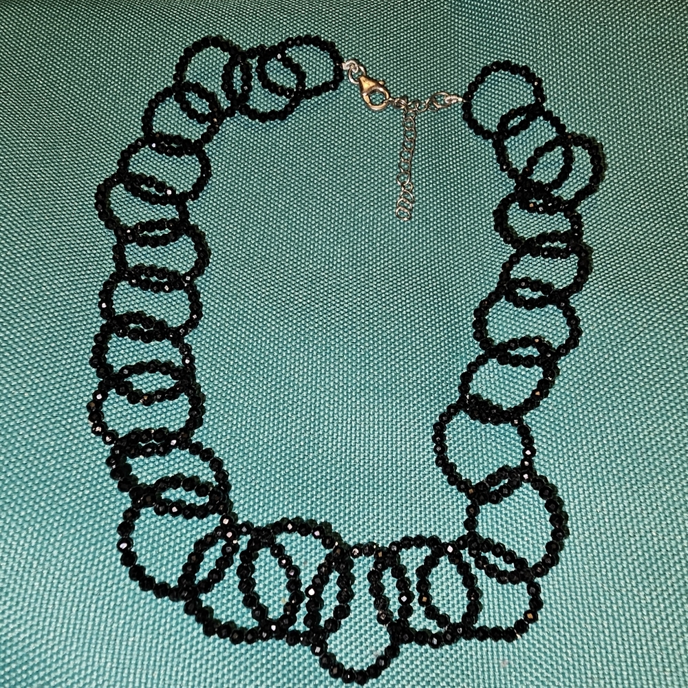 18 inch, 2" extender Faceted Black Spinel beaded necklace,925 Silver 🦞 Claw NWT